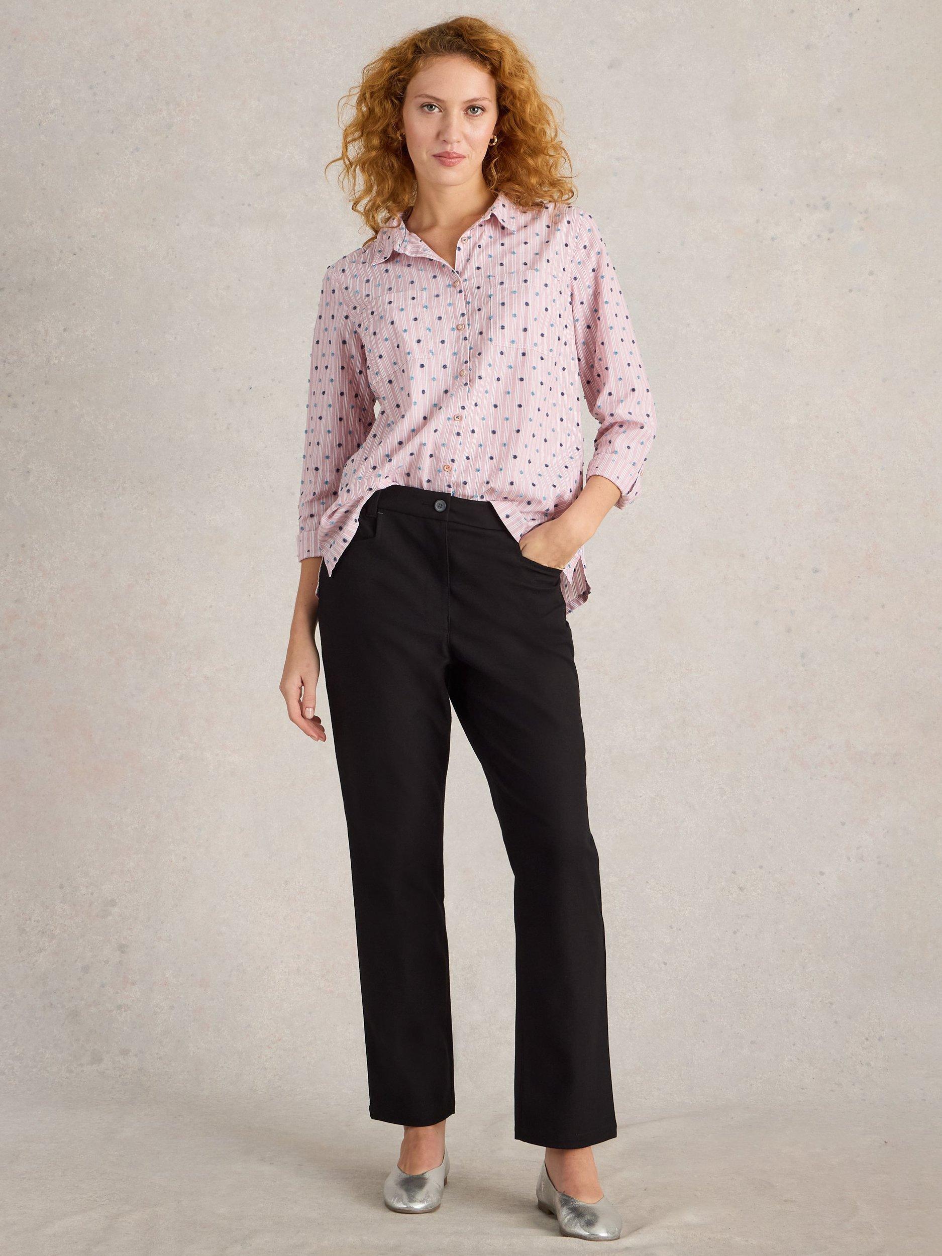 Product image 1 of 6, which shows White Stuff Savannah Organic Cotton Rich Tailored Trousers, Pure Black, 6S