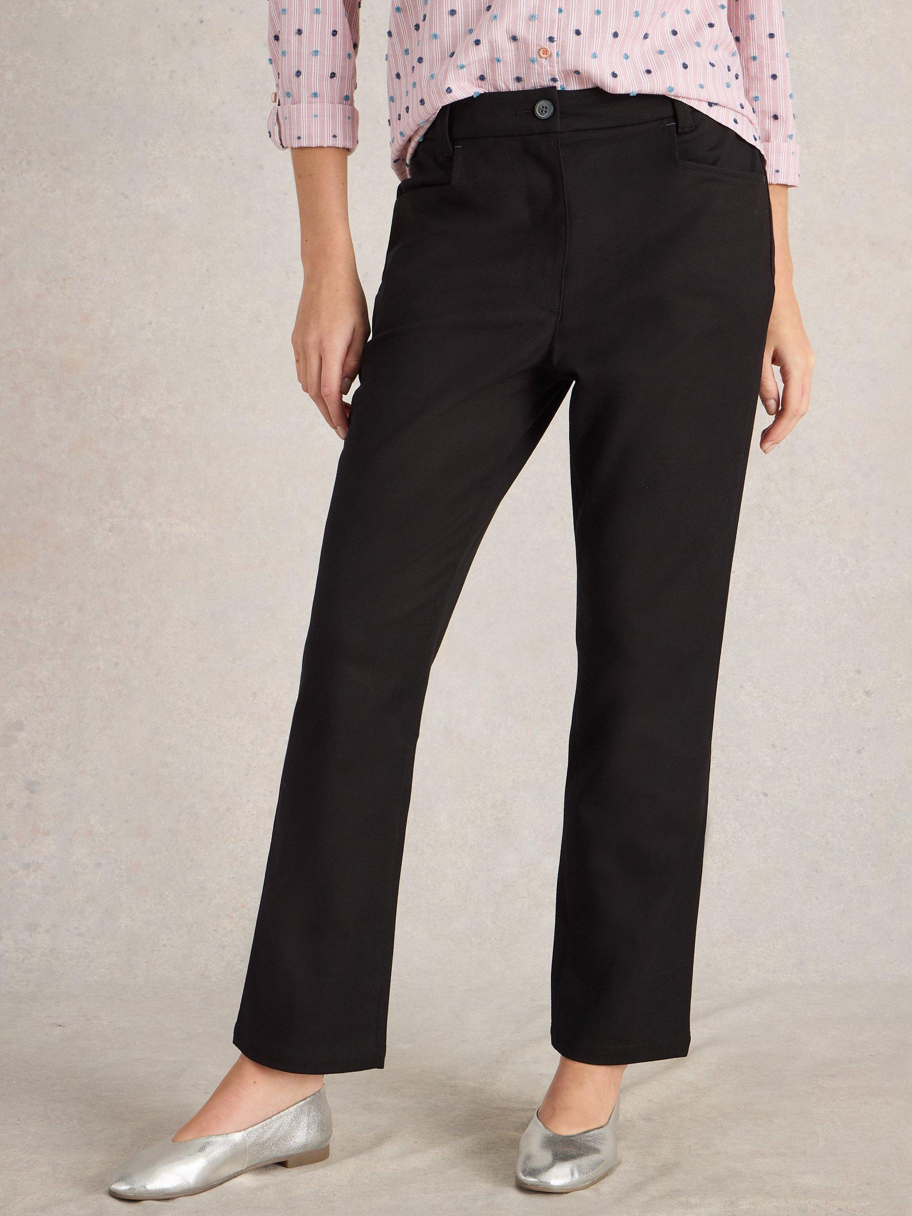 Product image 3 of 6, which shows White Stuff Savannah Organic Cotton Rich Tailored Trousers, Pure Black, 6S