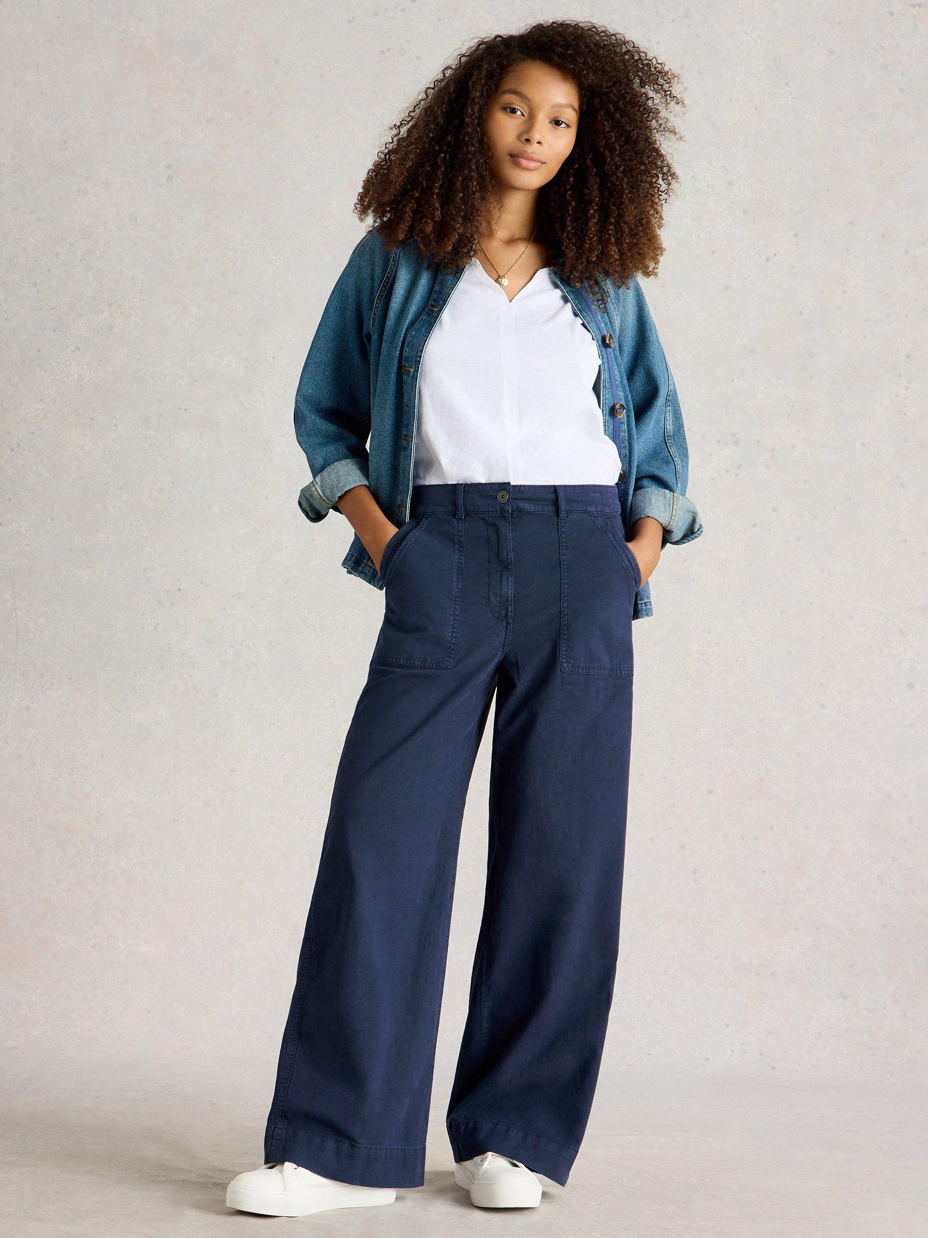 Product image 1 of 2, which shows White Stuff Twister Organic Cotton Rich Trousers, Dark Navy, 6S