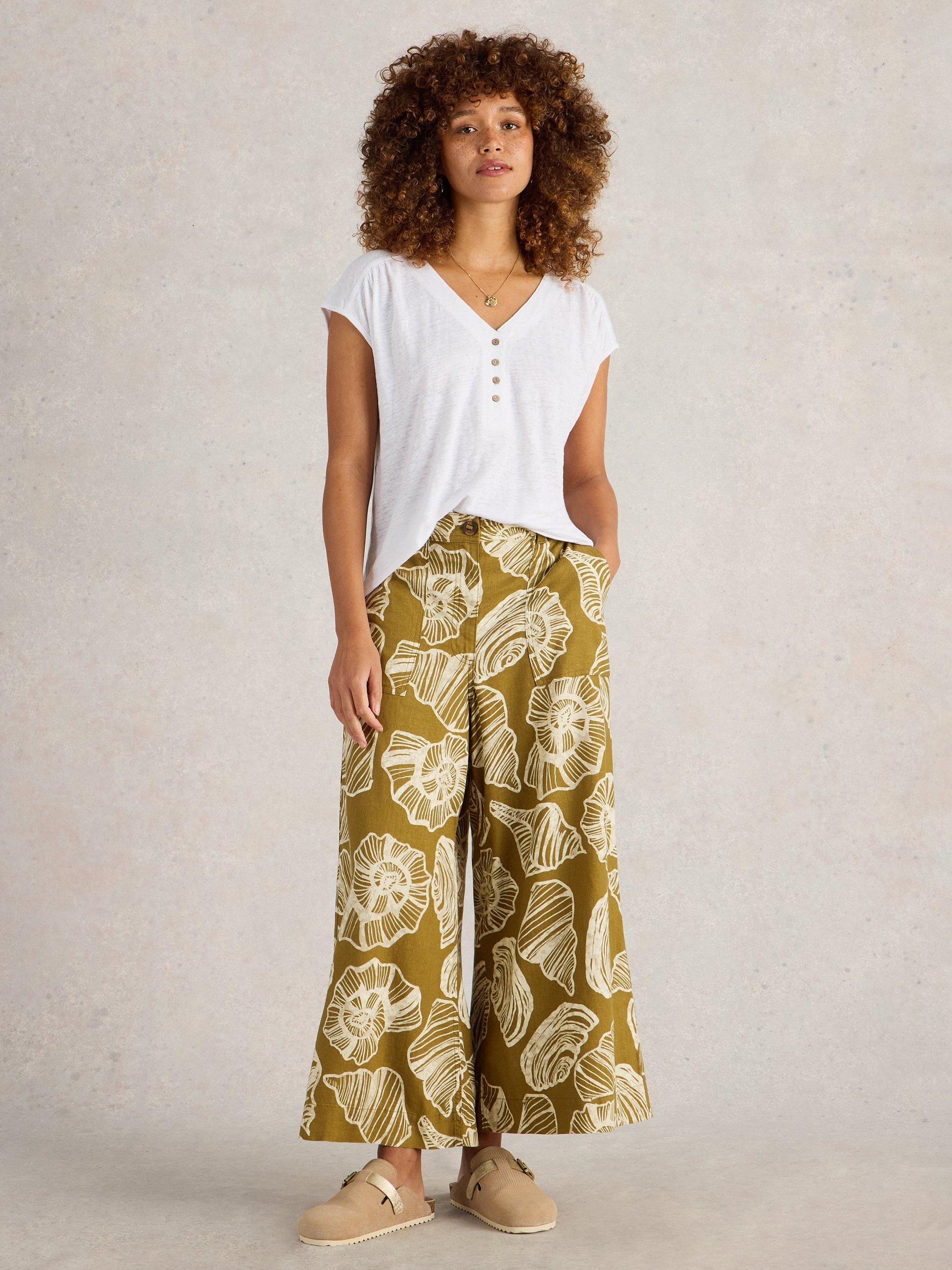 Product image 1 of 6, which shows White Stuff Roxy Culotte Trousers, Green/Multi, 10R
