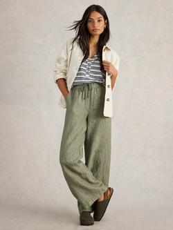 White Stuff Belle Pure Linen Trousers, Mid Green, Mid Green
