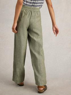 White Stuff Belle Pure Linen Trousers, Mid Green - view 2, Mid Green