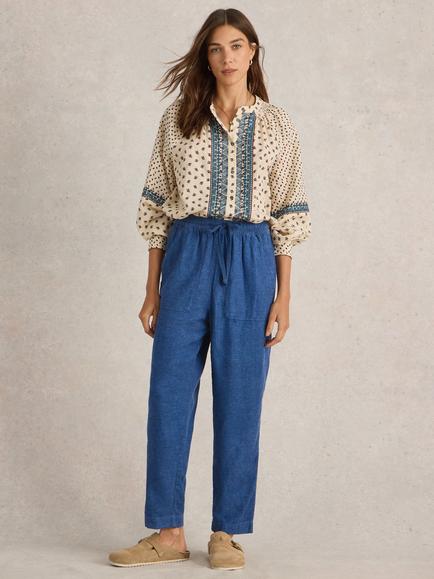 White Stuff Elle Linen Blend Trousers, Chambray Blue