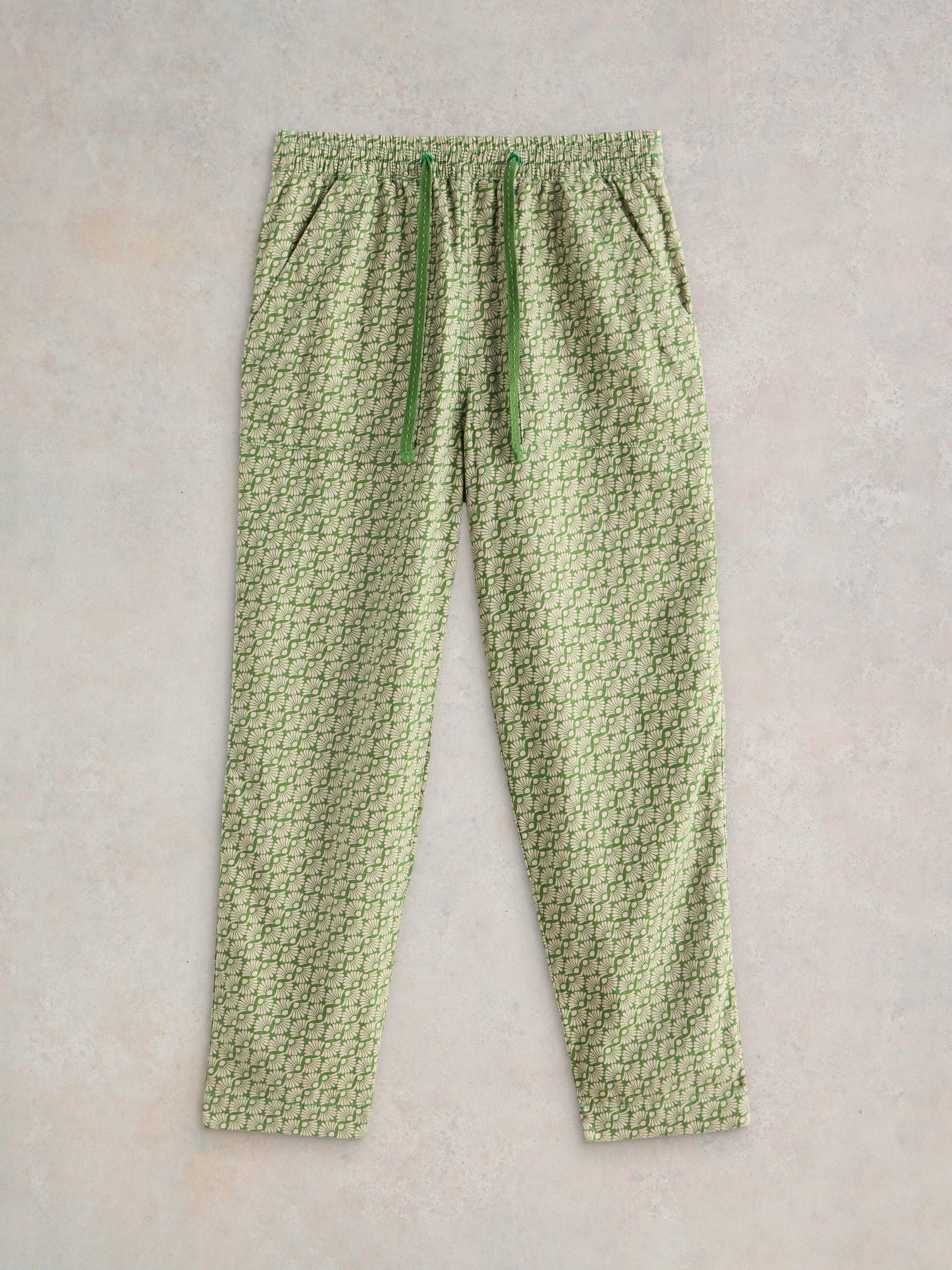 Product image 5 of 6, which shows White Stuff Elle Graphic Floral Linen Blend Trousers, Green/Cream, 10R