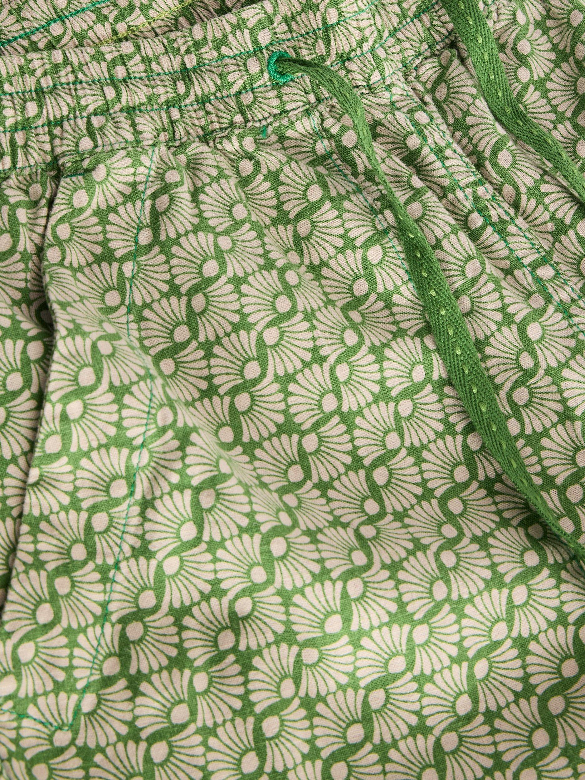 Product image 6 of 6, which shows White Stuff Elle Graphic Floral Linen Blend Trousers, Green/Cream, 10R