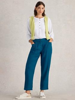 White Stuff Rowena Pure Linen Trousers, Bright Blue