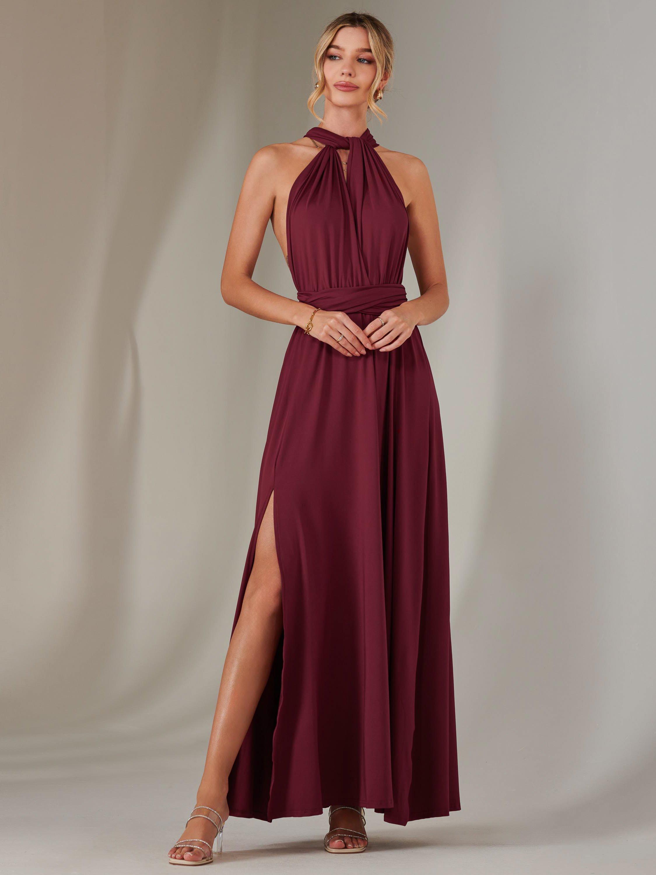 Product image 3 of 7, which shows Jolie Moi Multiway Halterneck Maxi Dress, Burgundy, 8
