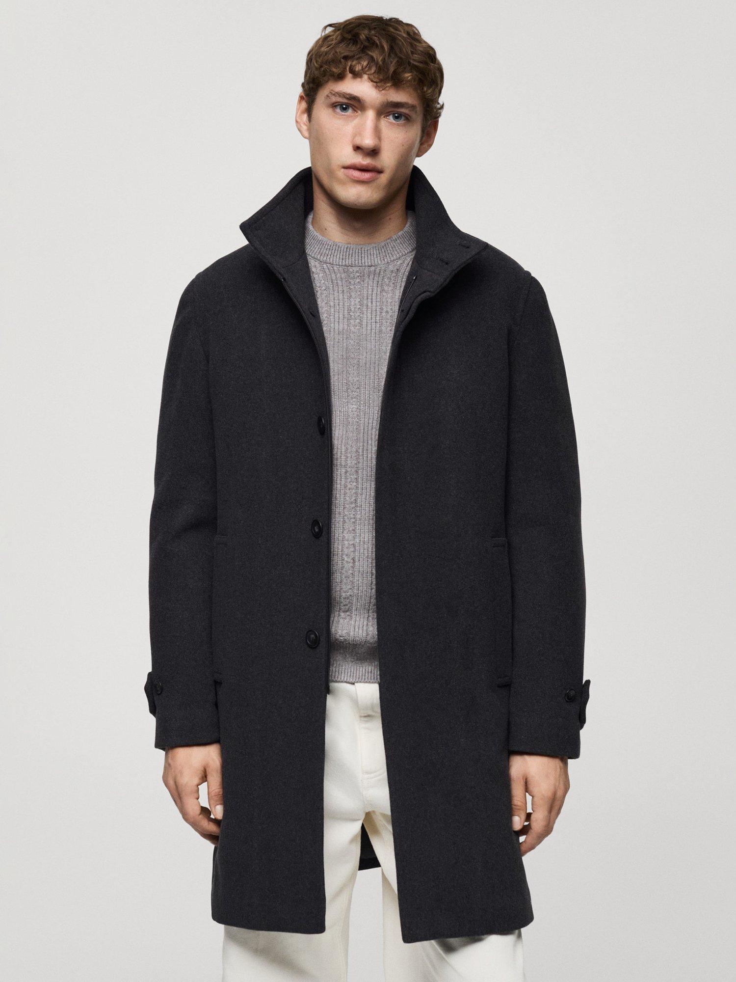 Product image 1 of 8, which shows Mango Biagio Slim Fit Wool Blend Coat, Charcoal, XS