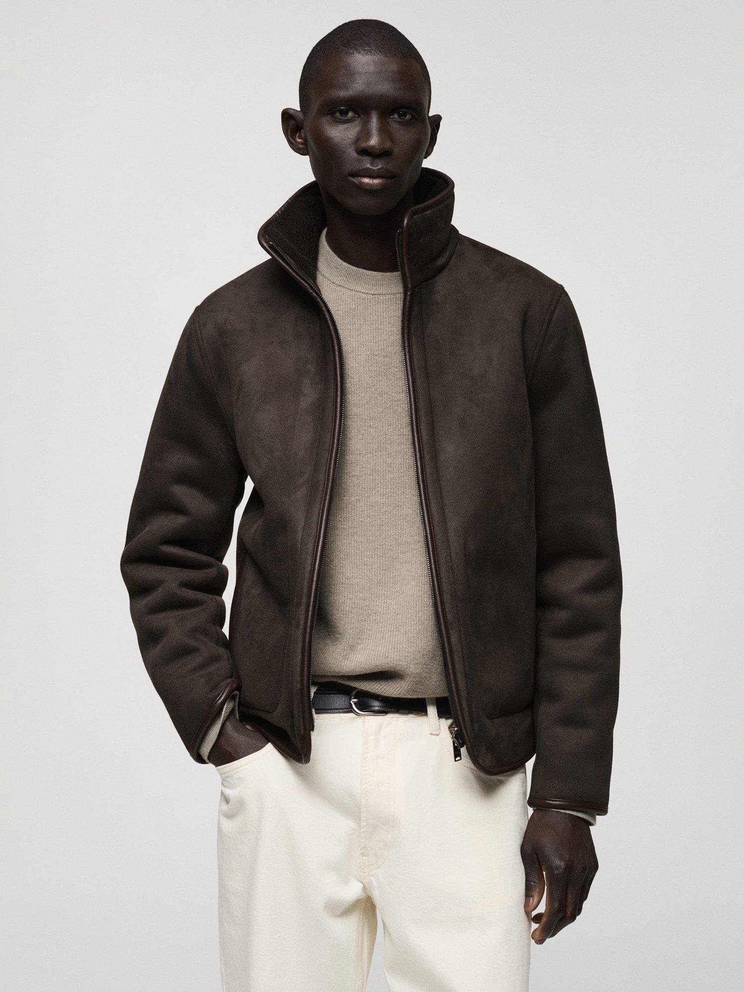 Mango Viggo Faux Sheepskin Reversible Jacket, Dark Brown