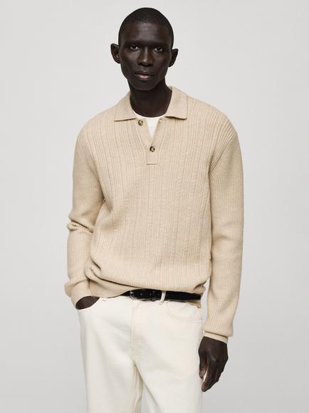 Mango Marys Regular Fit Long Sleeve Polo Shirt, Light Beige, Light Beige