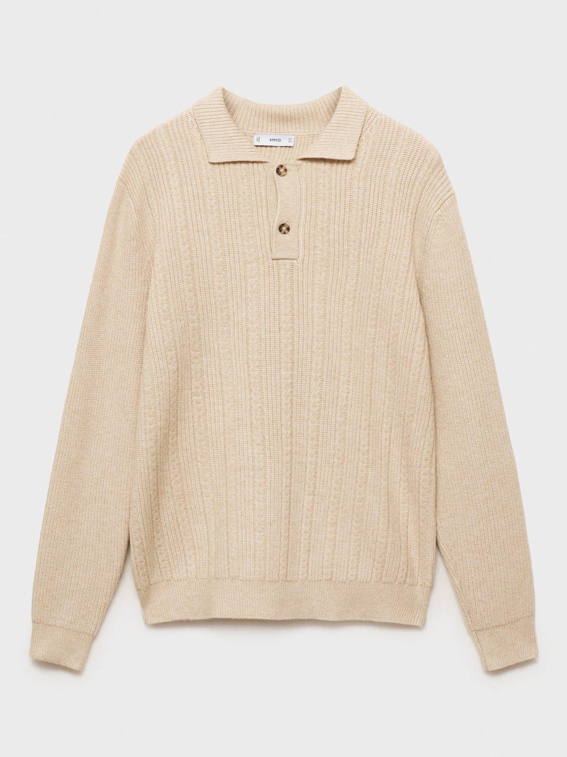 Product image 3 of 9, which shows Mango Marys Regular Fit Long Sleeve Polo Shirt, Light Beige, S