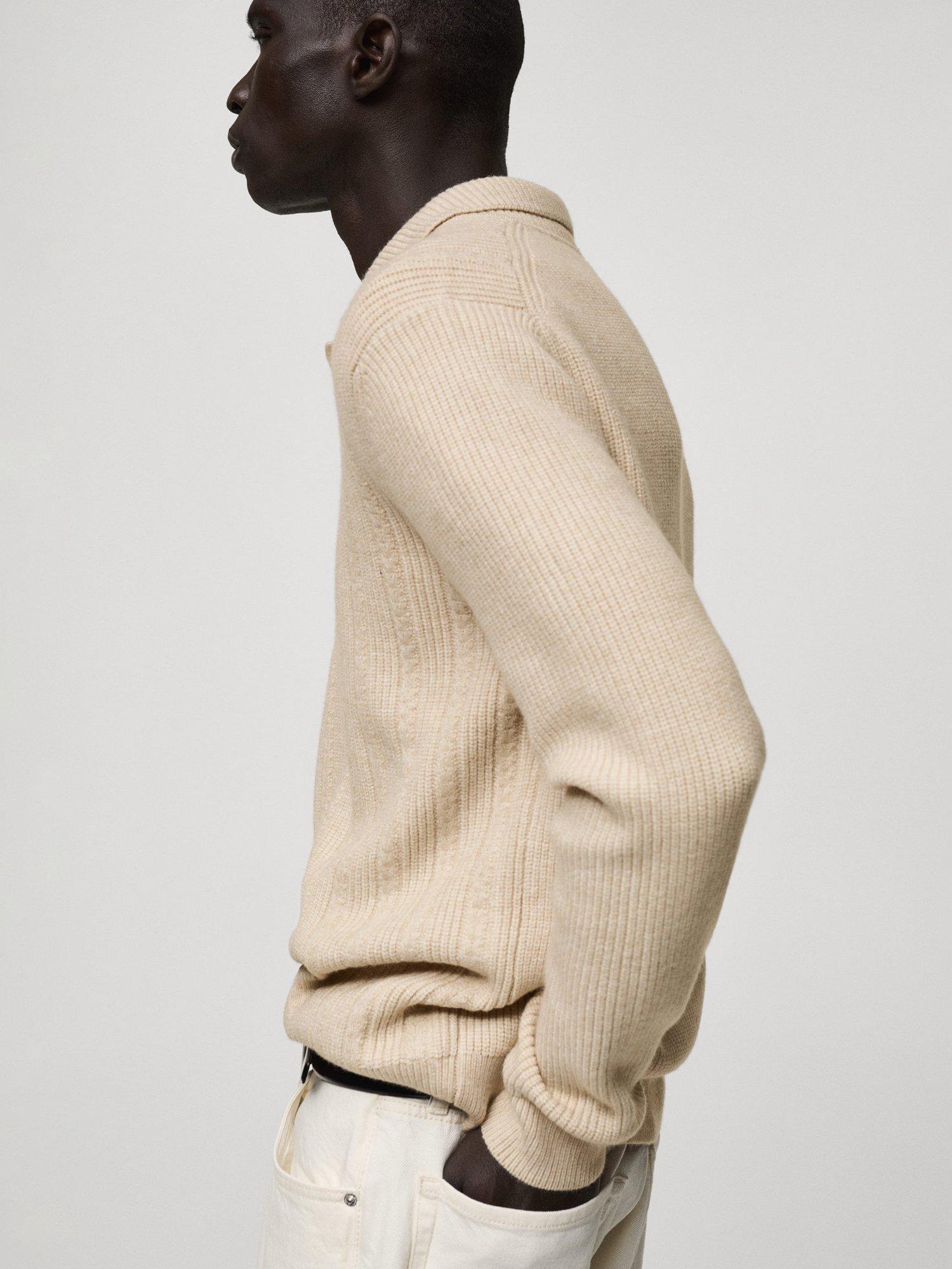 Product image 7 of 9, which shows Mango Marys Regular Fit Long Sleeve Polo Shirt, Light Beige, S