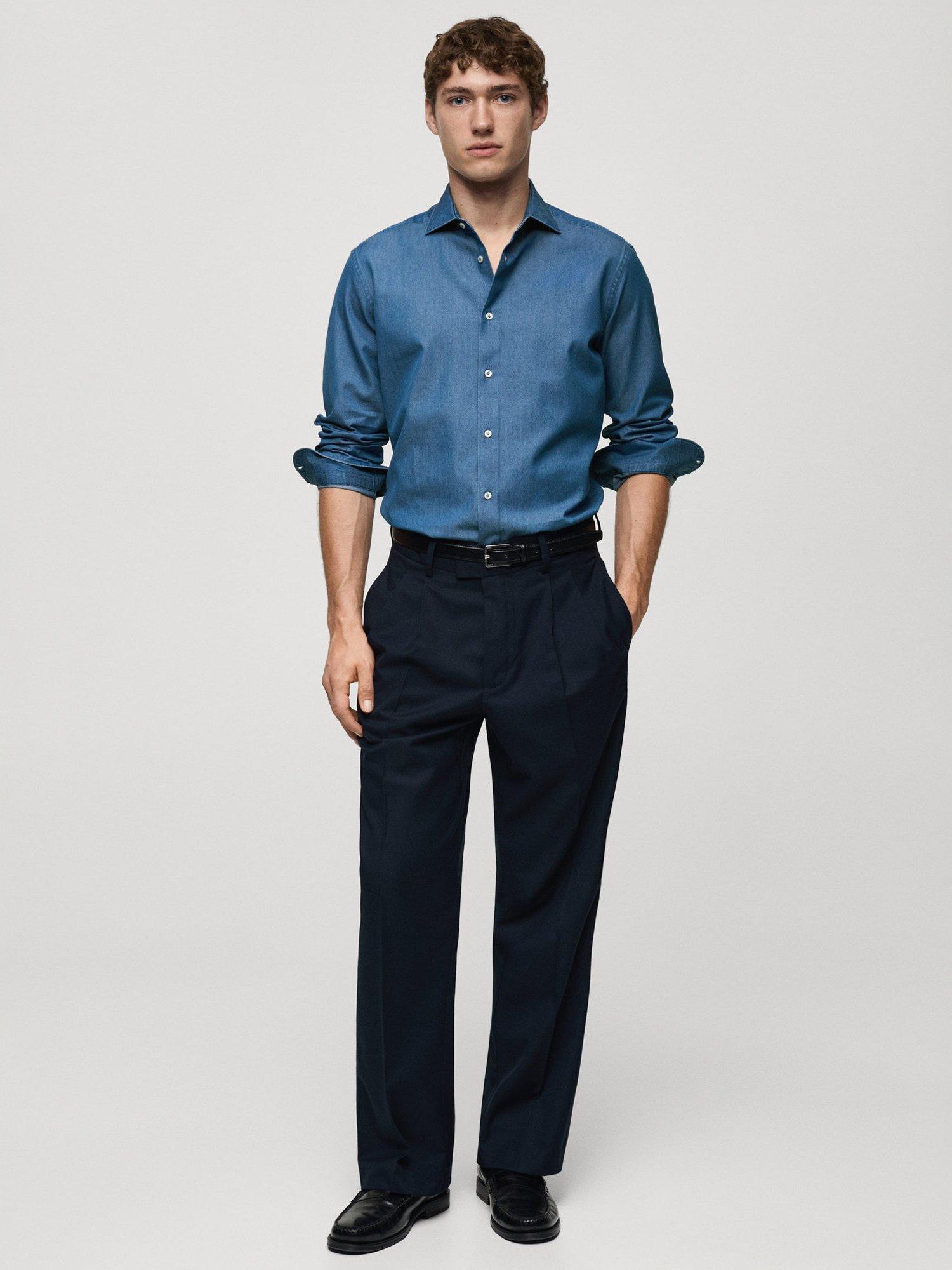 Product image 2 of 8, which shows Mango Cotton Regular Fit Print Shirt, Sky Blue, S
