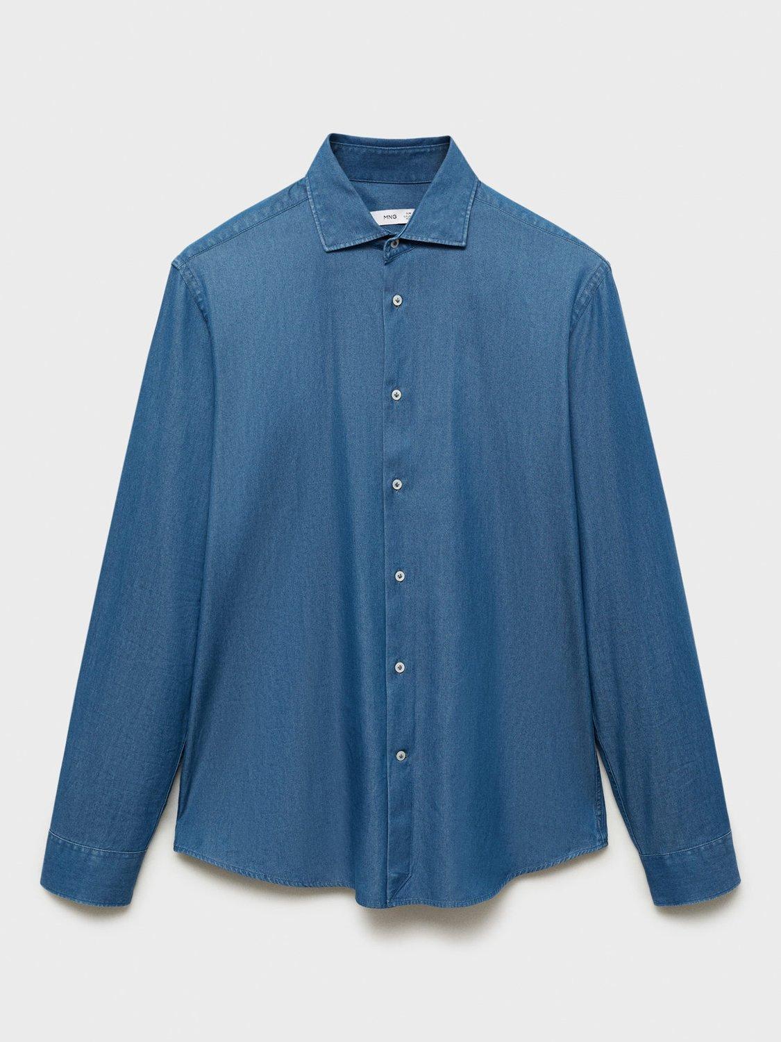 Product image 3 of 8, which shows Mango Cotton Regular Fit Print Shirt, Sky Blue, S
