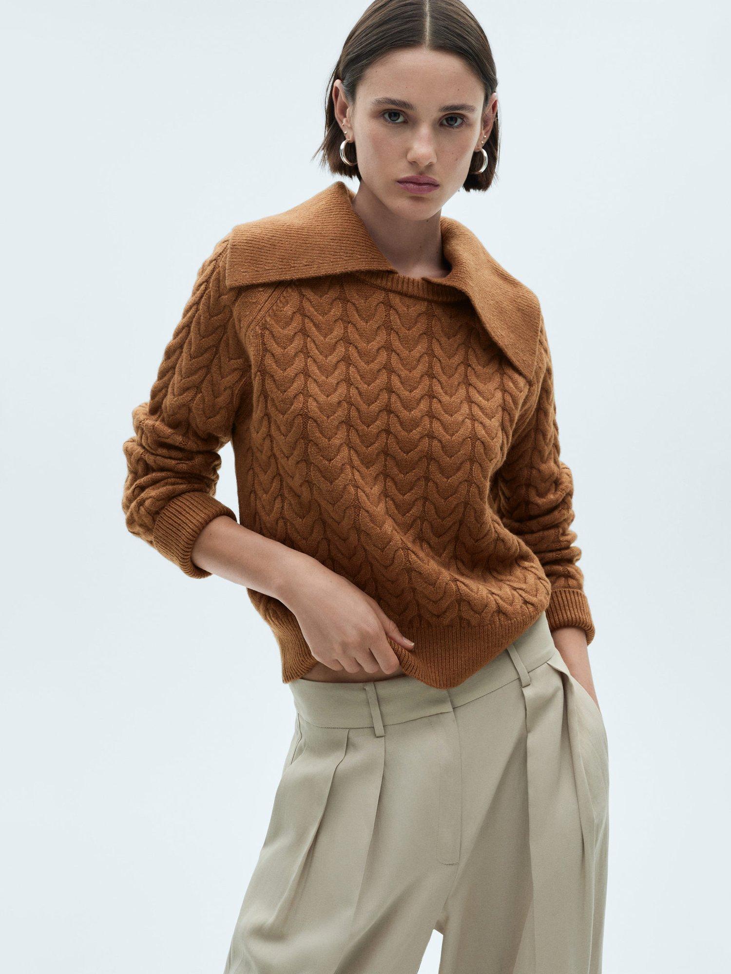 Mango Tito Cable Knit Jumper, Tan