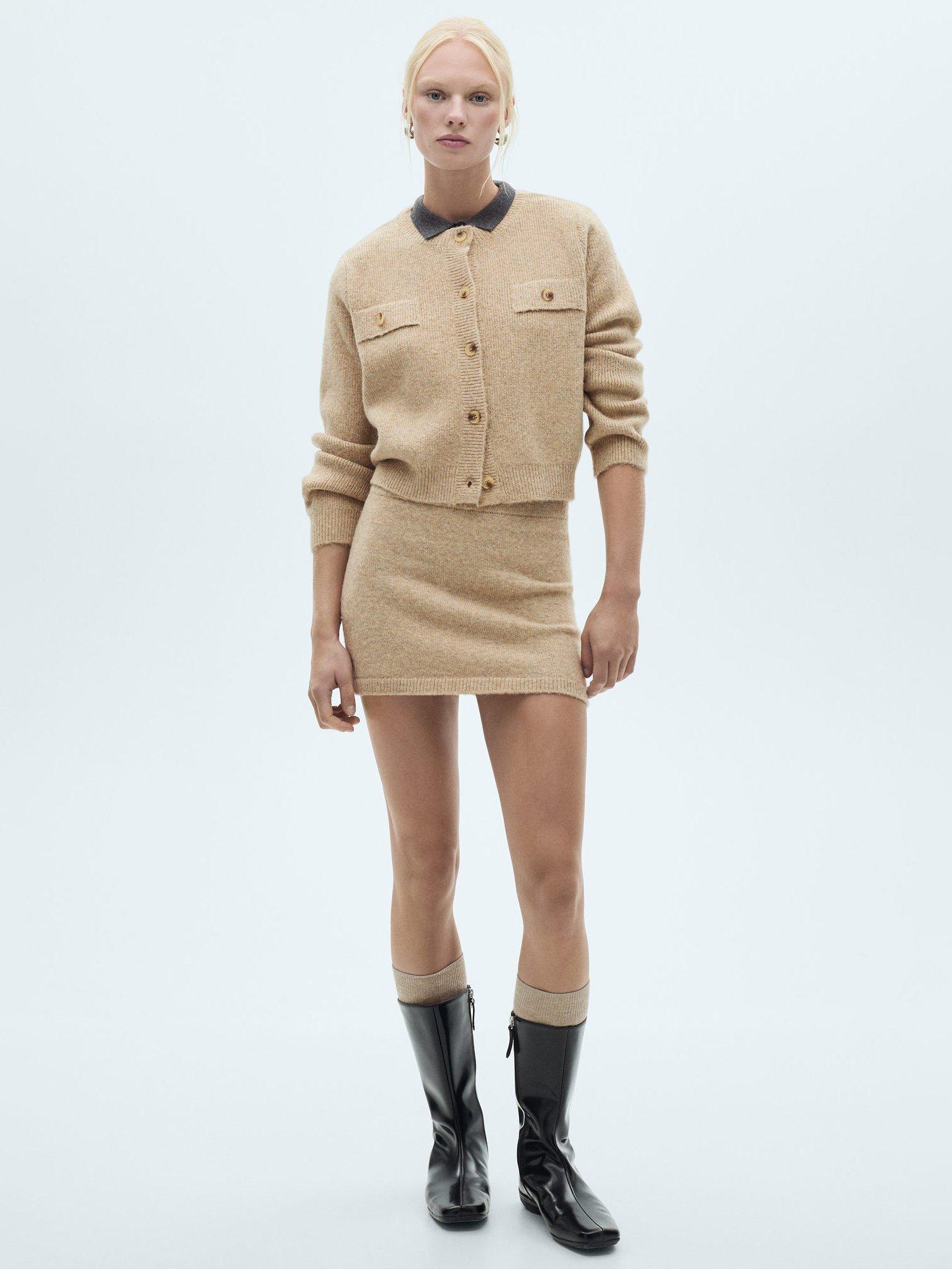 Product image 2 of 7, which shows Mango Stella Knitted Mini Skirt, Tan, L