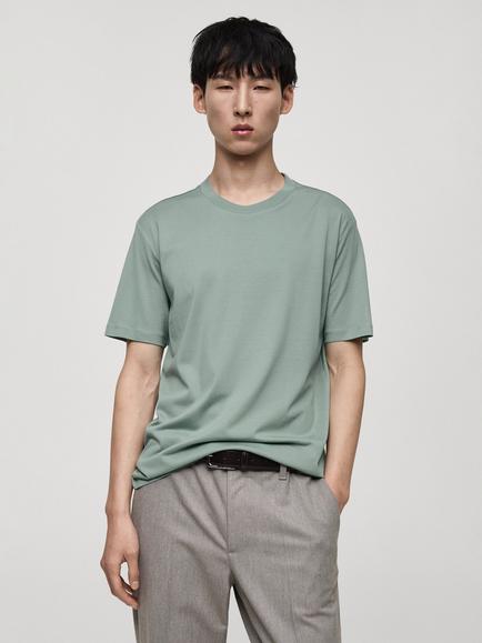 Mango Bellow Cotton Regular Fit Tee, Green