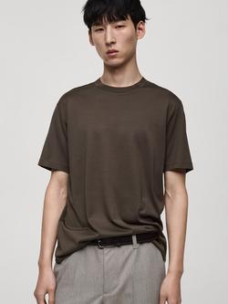 Mango Bellow Cotton Regular Fit Tee, Dark Grey