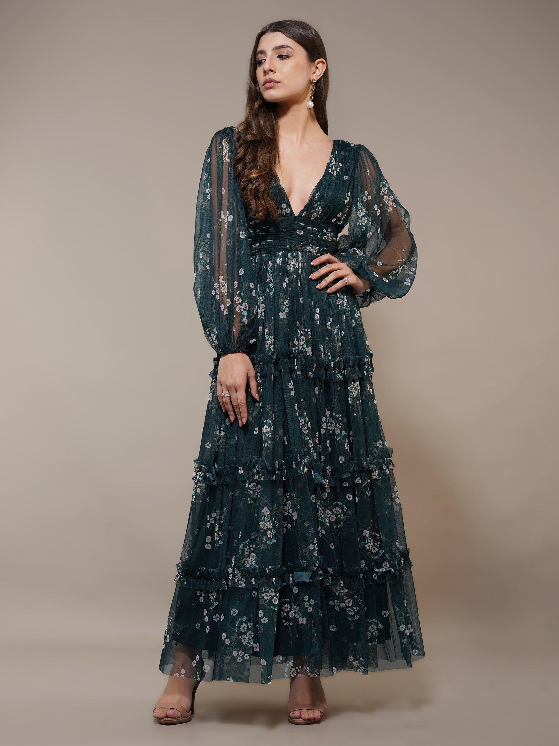 chinese dress ladies Green Gemstone Corset Gown Teuta Matoshi