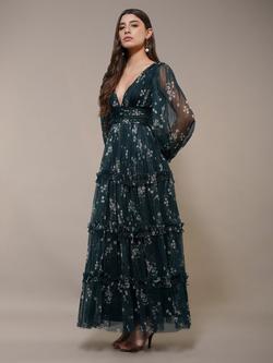 Lace & Beads Lydia Floral Maxi Dress, Green/Multi - view 2, Green/Multi