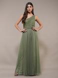 Lace & Beads Textured Asymmetric Maxi Dress, Green