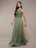 Lace & Beads Textured Asymmetric Maxi Dress, Green
