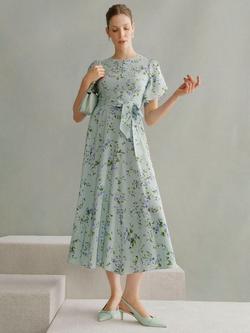 Hobbs Sophia Floral Pure Silk Dress, Green/Multi, Green/Multi