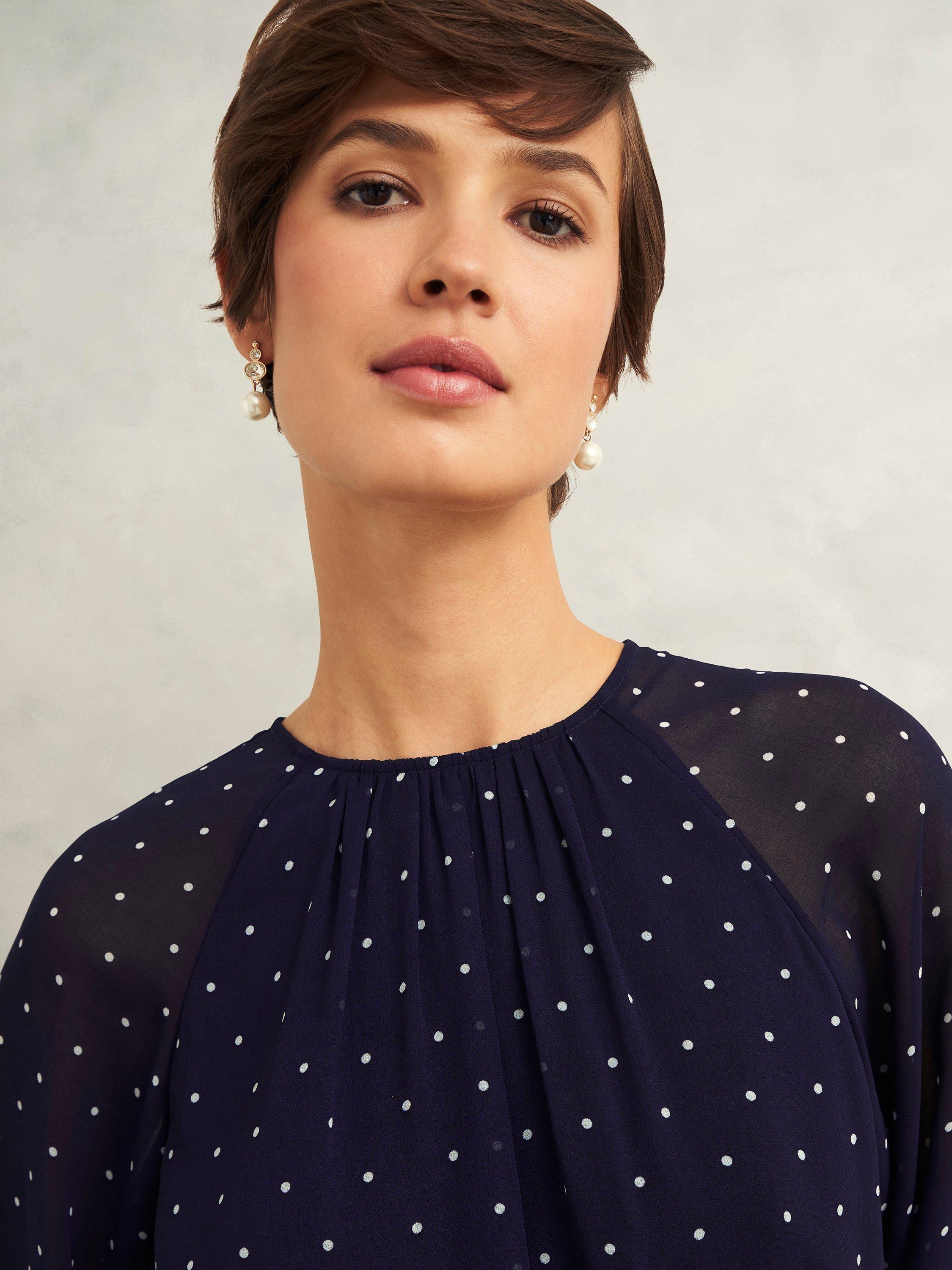 Product image 3 of 7, which shows Hobbs Rosie Polka Dot Dress, Navy/Ivory, 10