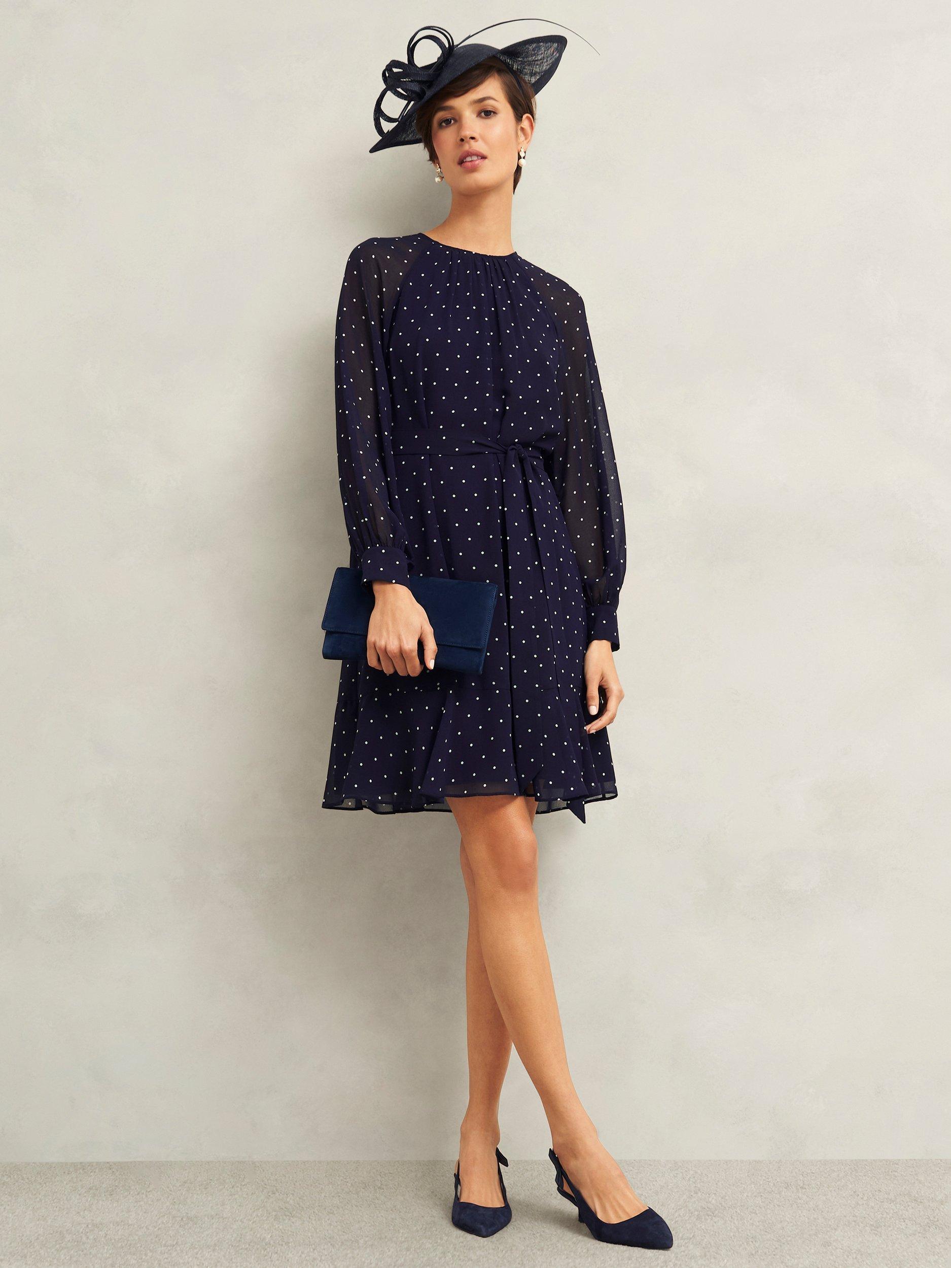 Product image 6 of 7, which shows Hobbs Rosie Polka Dot Dress, Navy/Ivory, 10