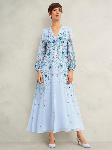 Hobbs Caversham Pure Silk Dress, Blue/Multi, Blue/Multi