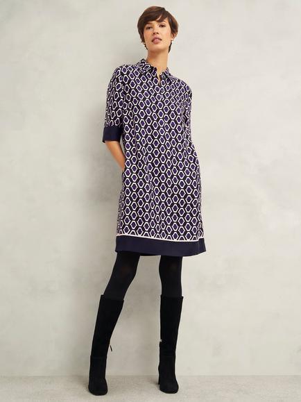 Hobbs Marciella Geometric Tunic Dress, Purple/Multi, Purple/Multi