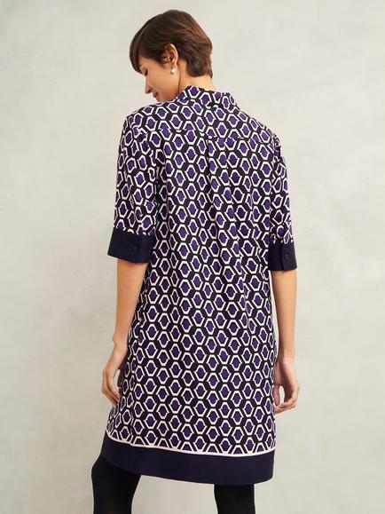 Hobbs Marciella Geometric Tunic Dress, Purple/Multi - view 2, Purple/Multi