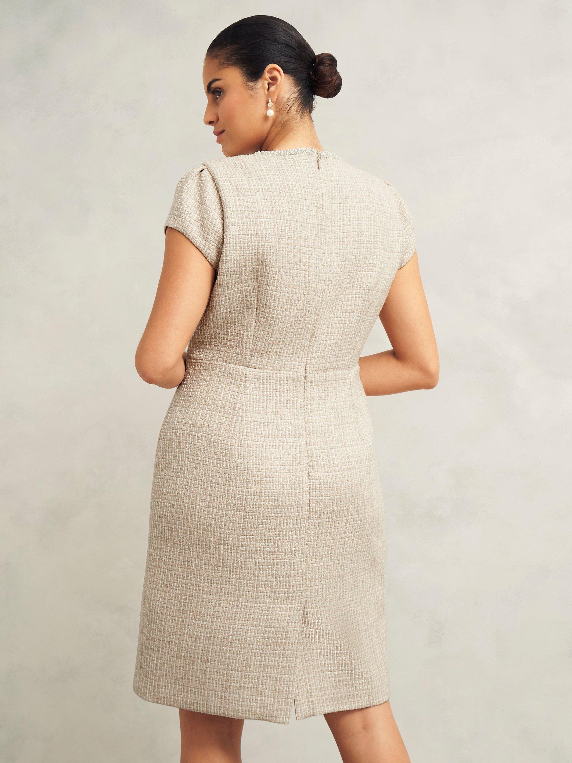 Product image 2 of 5, which shows Hobbs Oriana Tweed Dress, Oyster, 10