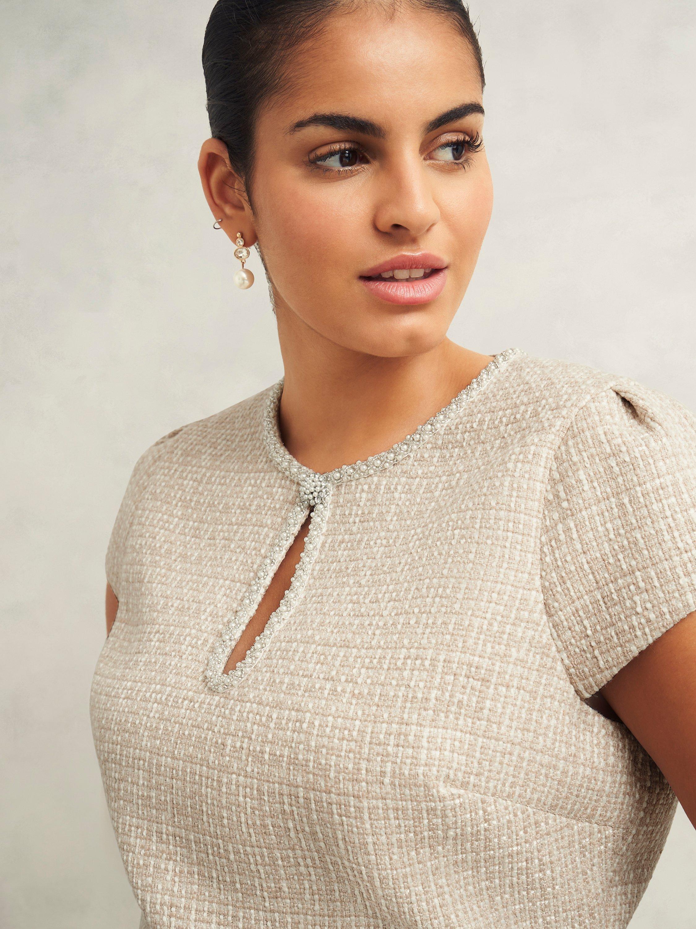 Product image 3 of 5, which shows Hobbs Oriana Tweed Dress, Oyster, 10