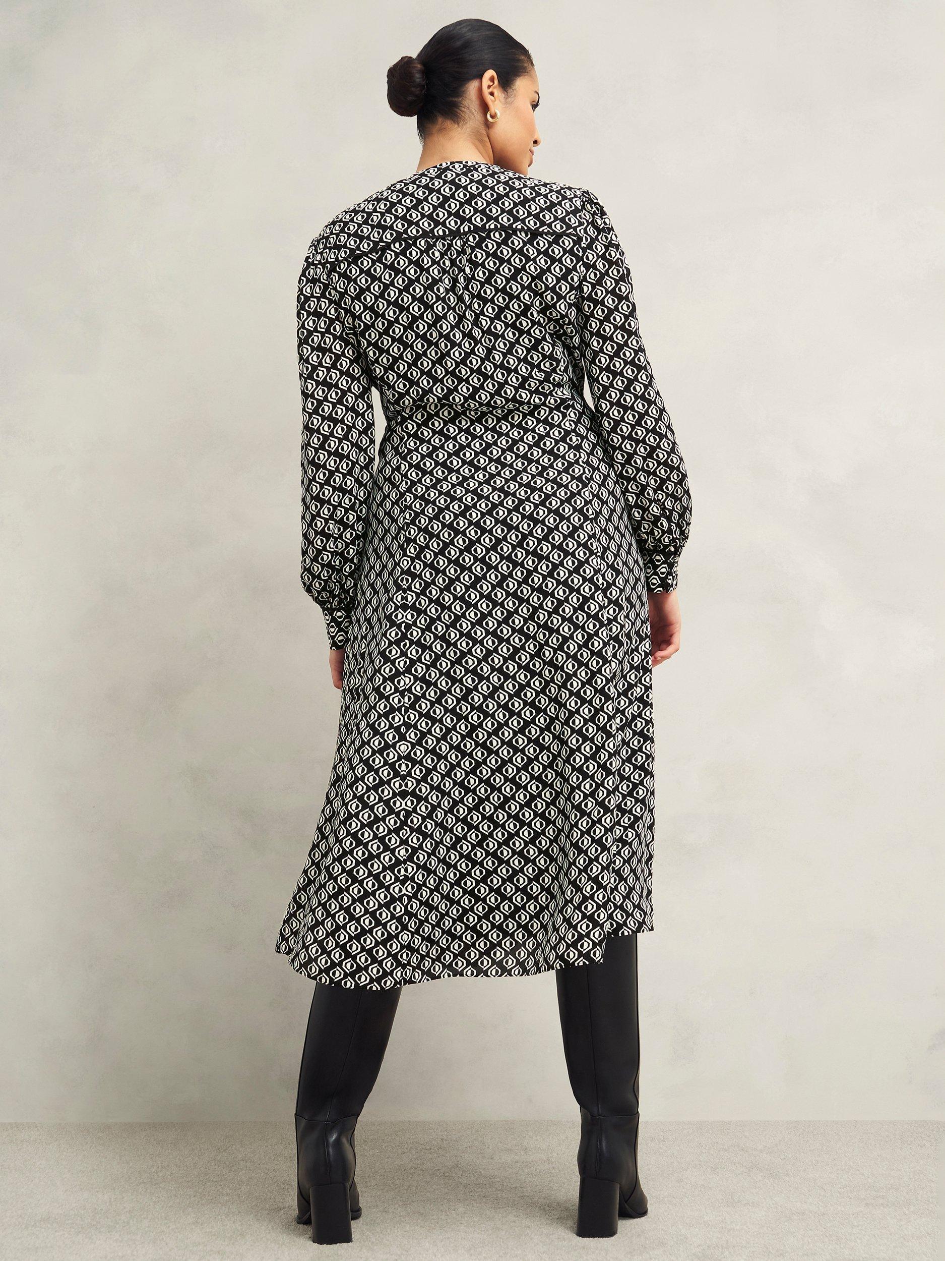 Product image 2 of 7, which shows Hobbs Zadie Geometric Dress, Black/Cream, 10