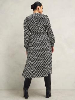 Hobbs Zadie Geometric Dress, Black/Cream - view 2, Black/Cream