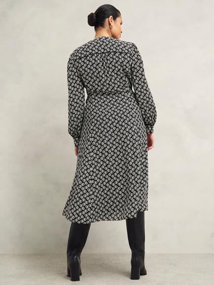 Hobbs Zadie Geometric Dress, Black/Cream - view 2, Black/Cream