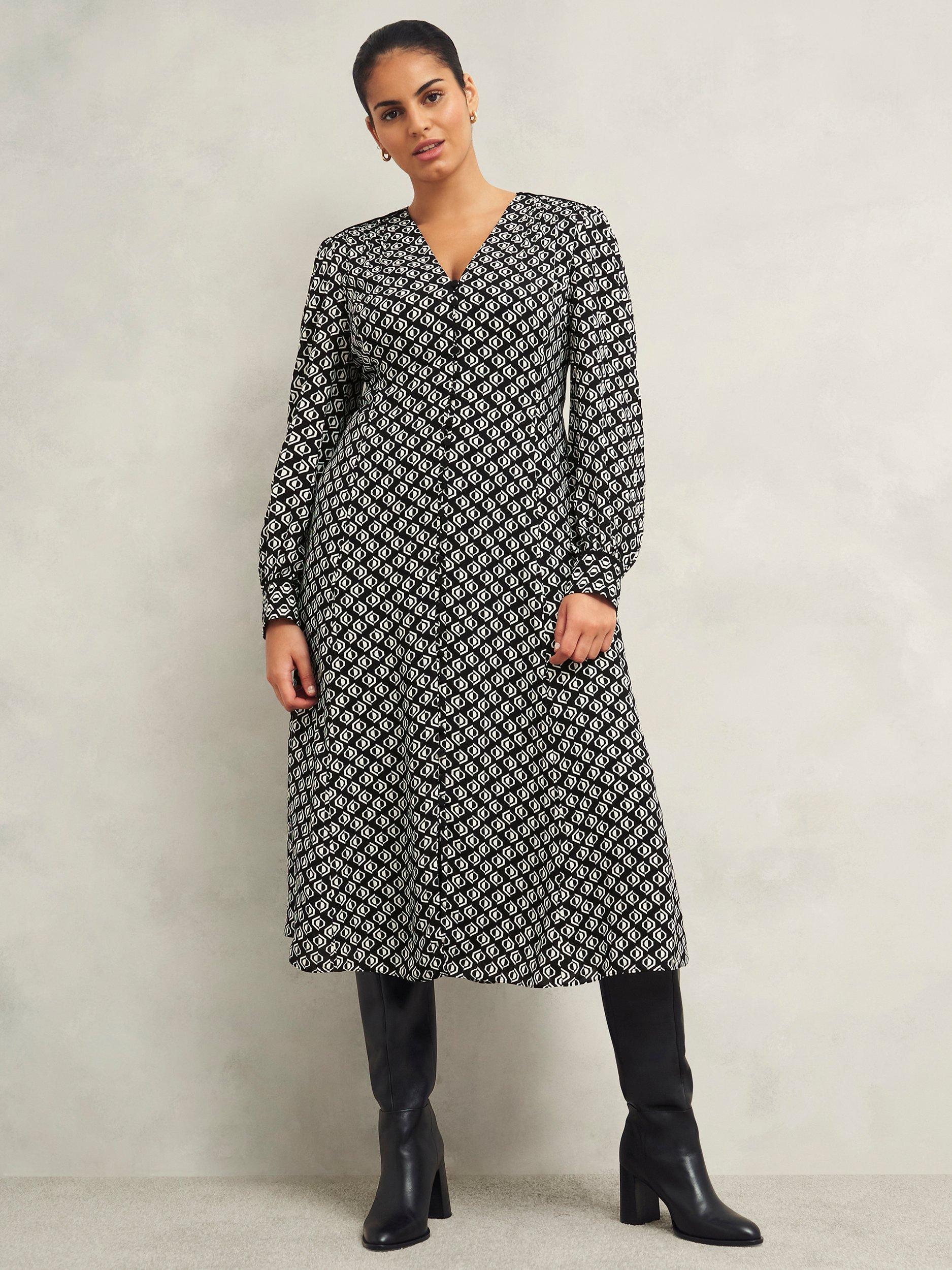 Product image 7 of 7, which shows Hobbs Zadie Geometric Dress, Black/Cream, 10