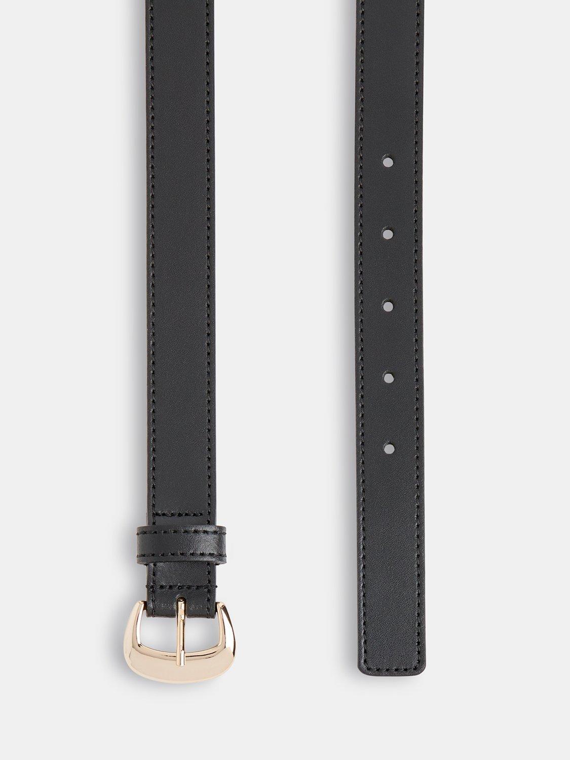 Product image 4 of 4, which shows Whistles Leather Slim Belt, Black, S