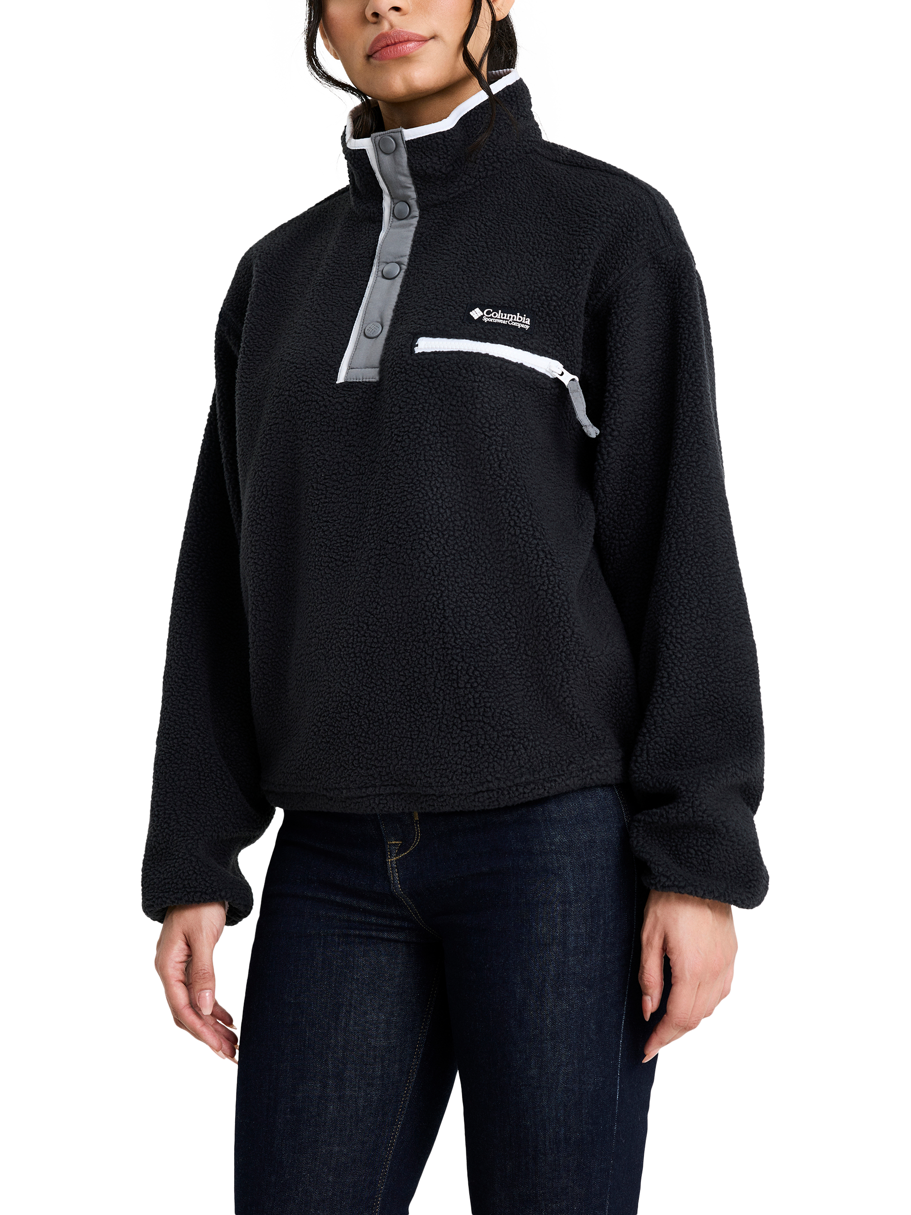 Product image 1 of 6, which shows Columbia Women's Helvetia II Cropped Half Snap Fleece, Black, S