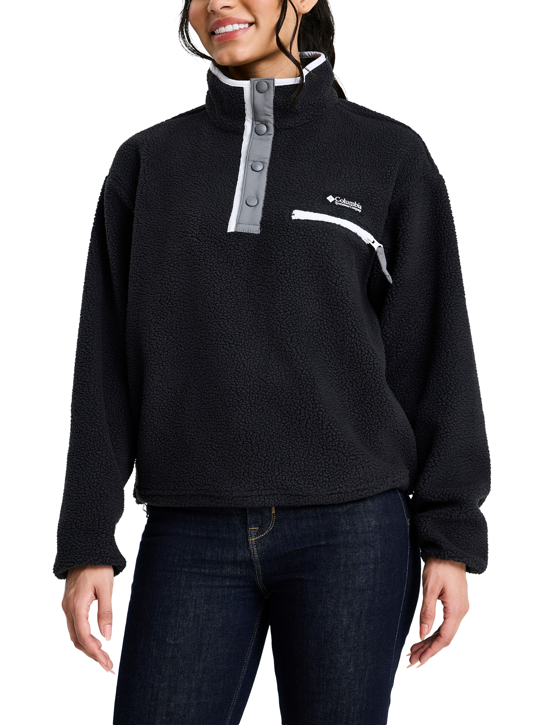 Product image 3 of 6, which shows Columbia Women's Helvetia II Cropped Half Snap Fleece, Black, S