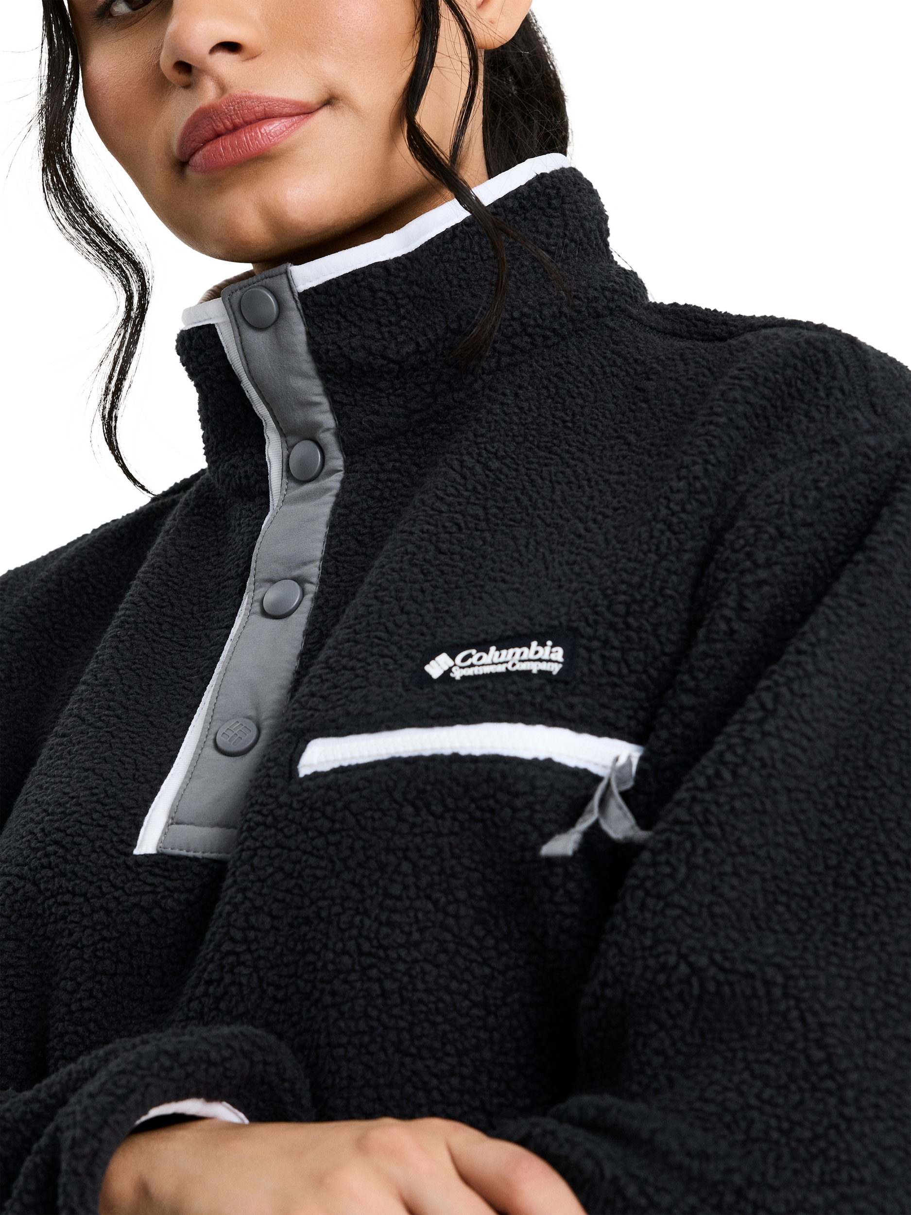 Product image 4 of 6, which shows Columbia Women's Helvetia II Cropped Half Snap Fleece, Black, S