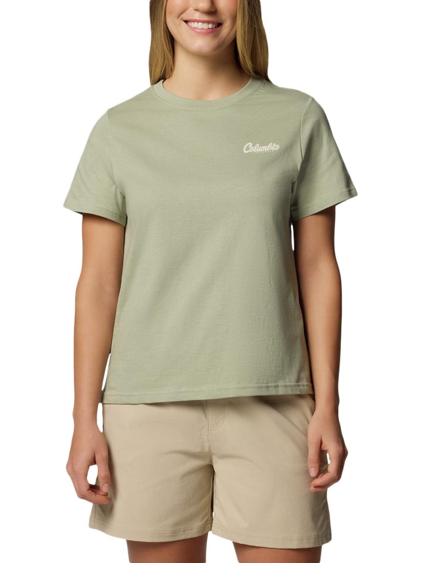 Product image 1 of 3, which shows Columbia Women's Rolling Bend Graphic T-Shirt, Safari/Timber, M
