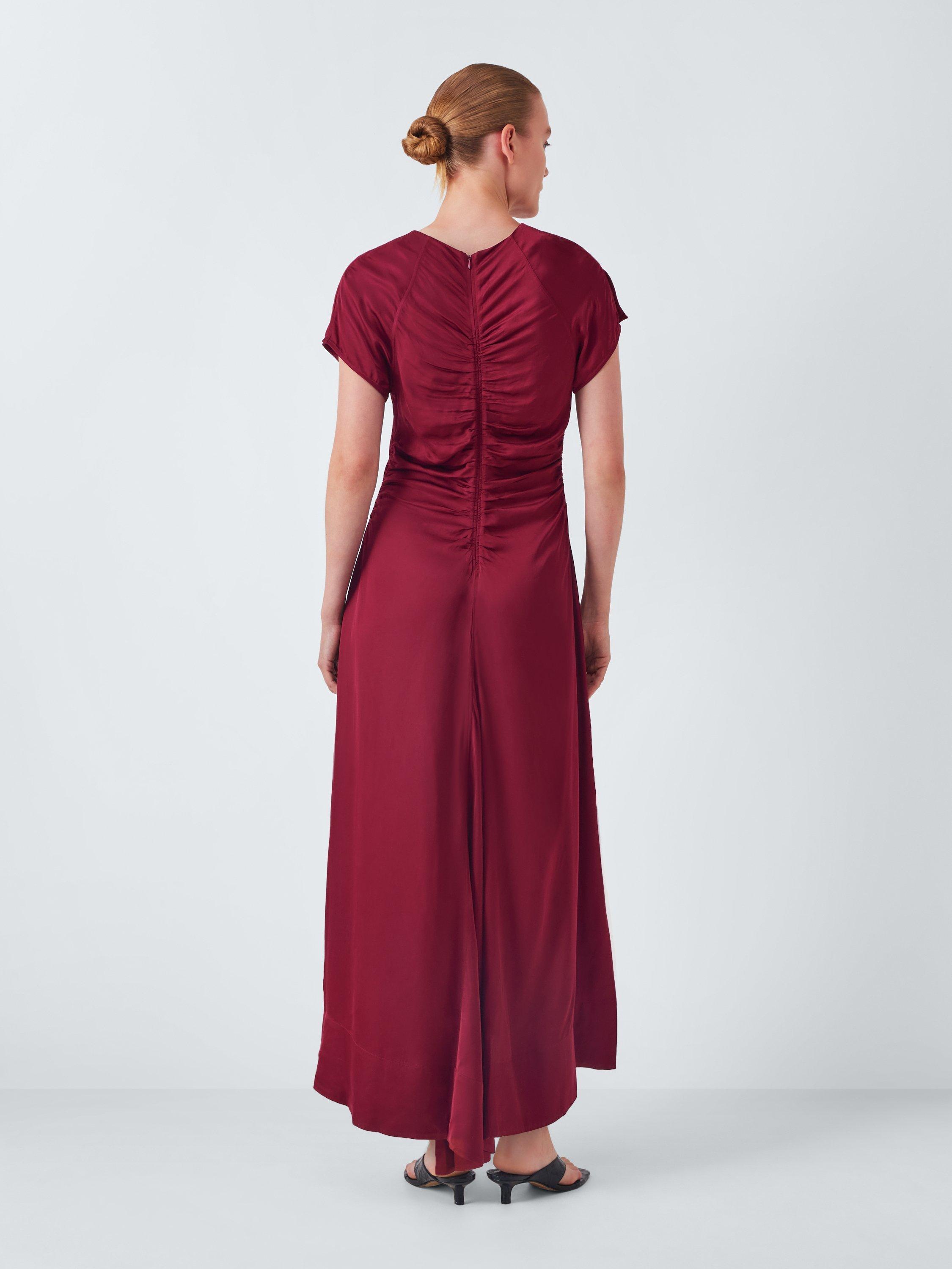Product image 2 of 6, which shows John Lewis Short Sleeved Ruched Back Midi Dress, Red, 8