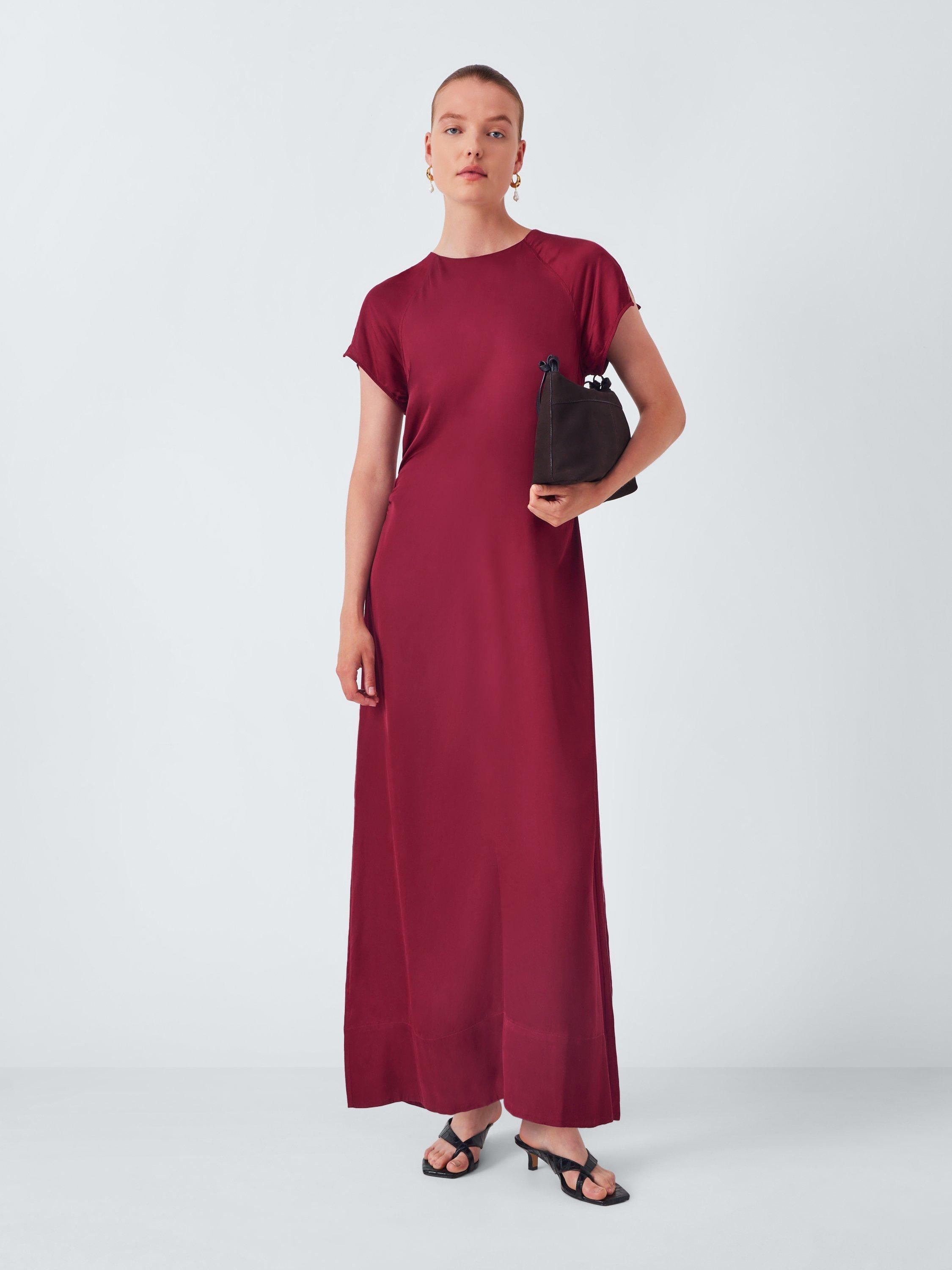 Product image 4 of 6, which shows John Lewis Short Sleeved Ruched Back Midi Dress, Red, 8