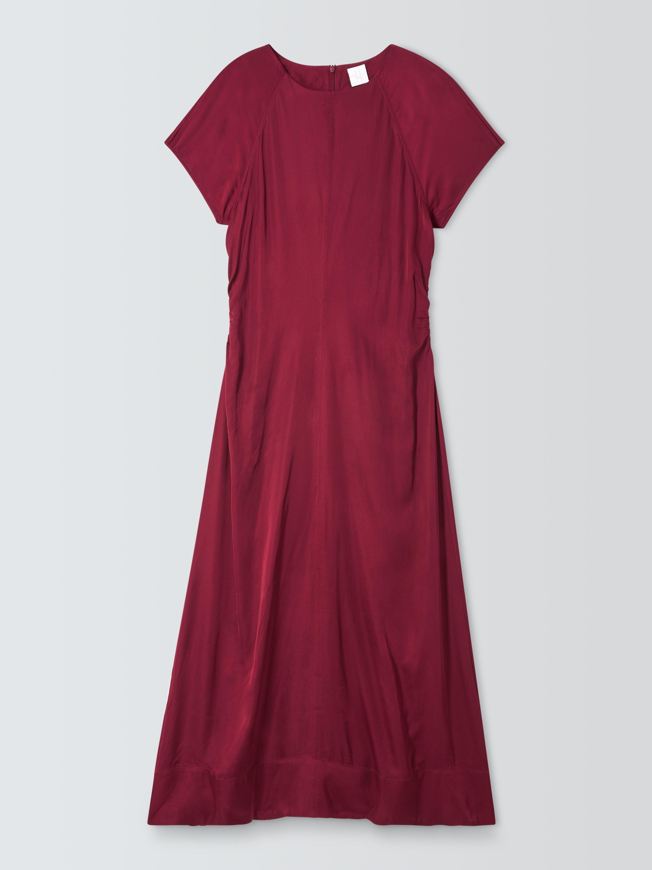 Product image 3 of 6, which shows John Lewis Short Sleeved Ruched Back Midi Dress, Red, 8