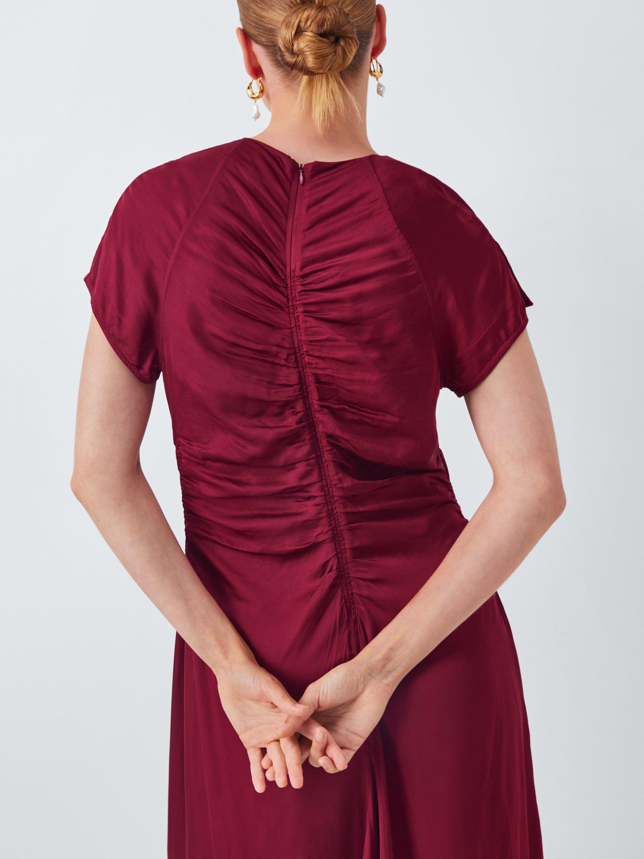 Product image 6 of 6, which shows John Lewis Short Sleeved Ruched Back Midi Dress, Red, 8