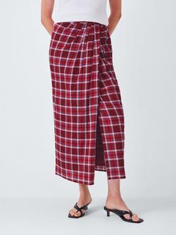 John Lewis Check Cotton Blend Midi Skirt, Red