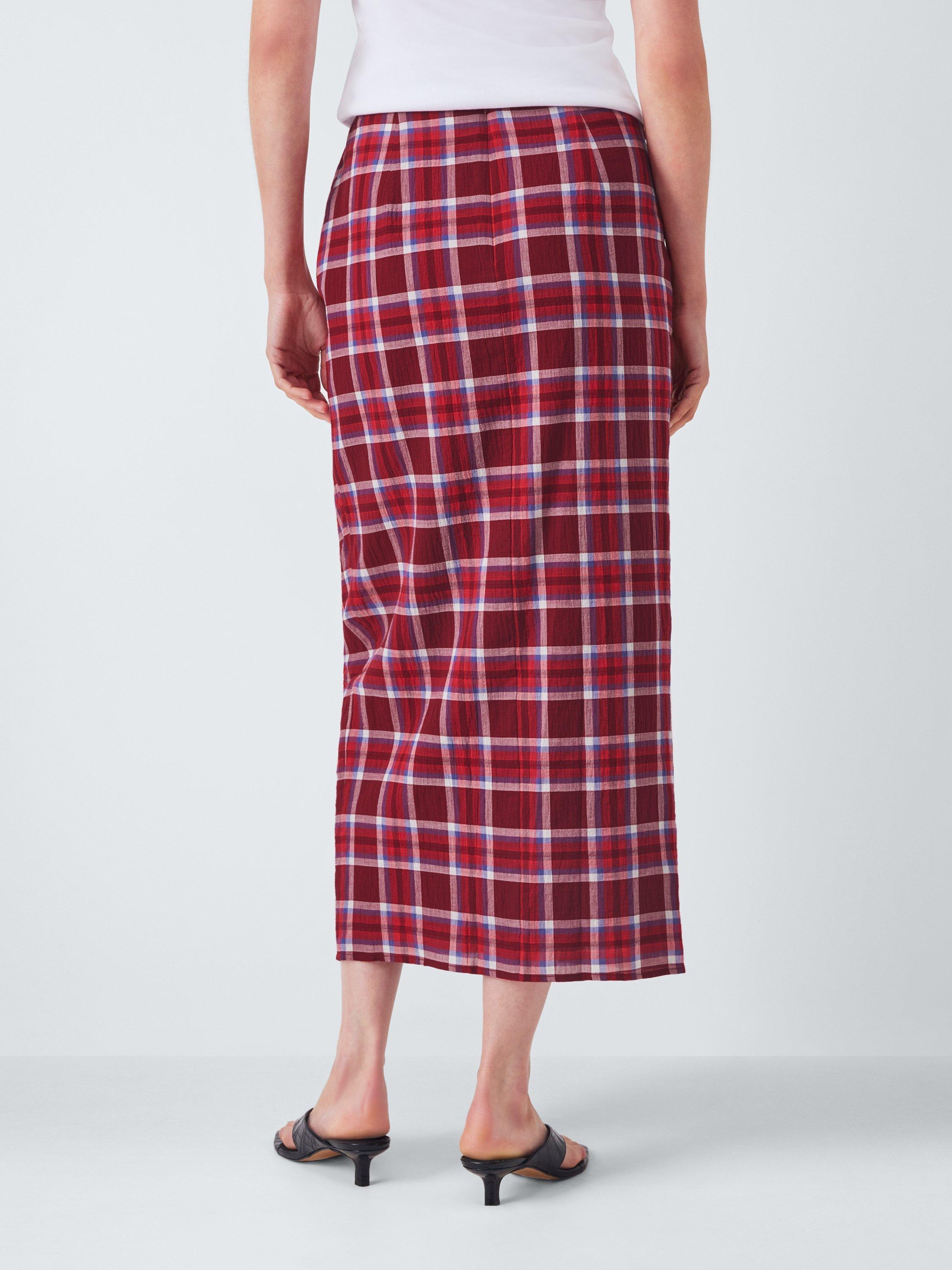 Product image 2 of 6, which shows John Lewis Check Cotton Blend Midi Skirt, Red, 8