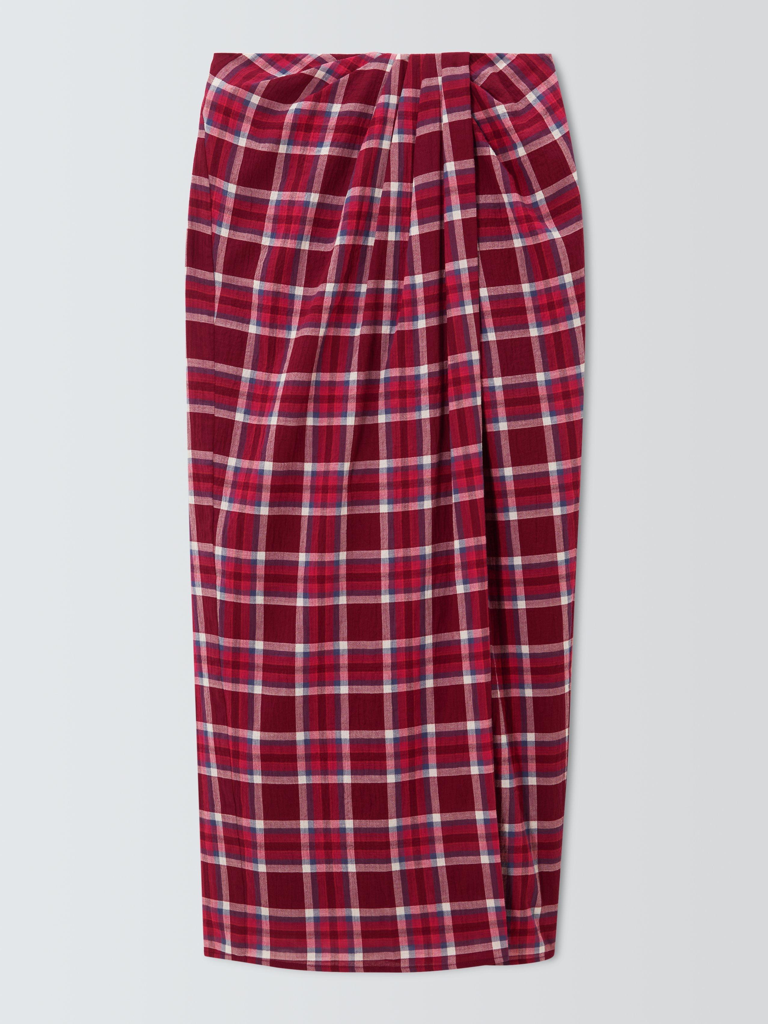 Product image 4 of 6, which shows John Lewis Check Cotton Blend Midi Skirt, Red, 8